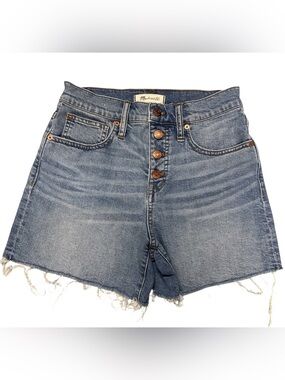 Madewell High Rise Button Fly Denim Shorts Raw Hem Festival Summer Jean Shorts